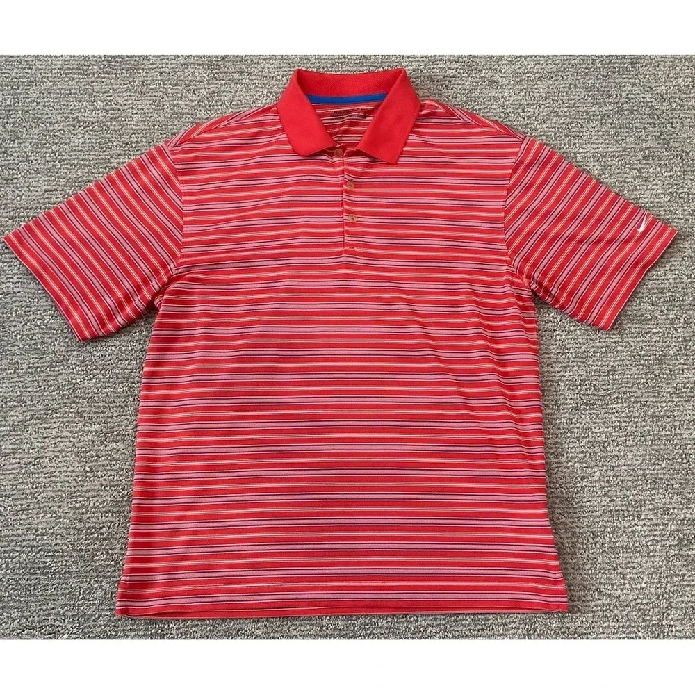 Nike Golf‎ Fit-Dry Striped Polo Moisture Wicking  Men's LARGE Gritty Feel
